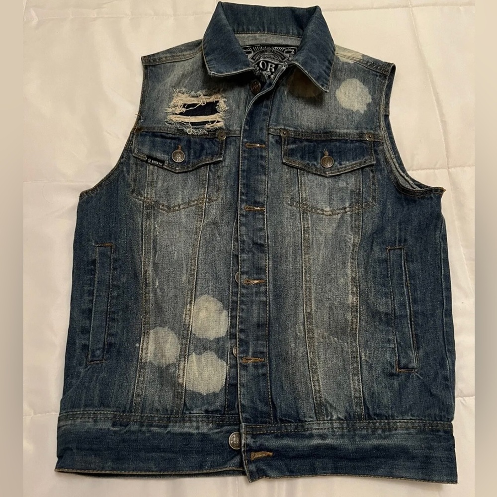 Born Fly  Denim Vest Mens Small Button Down 100% USA Cotton vintage.